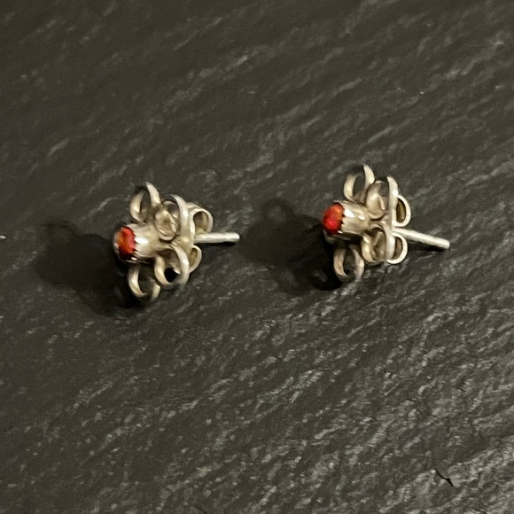 Handmade Sterling Silver Red Fire Opal Post Earrings - Picture 5 of 9